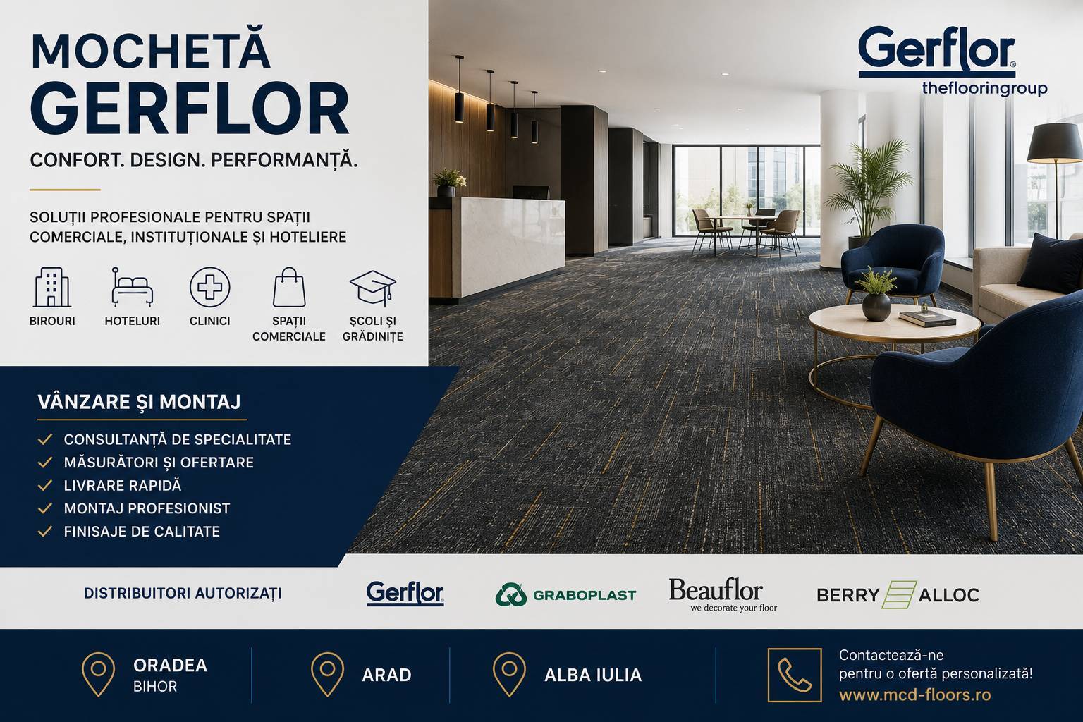 Mochetă Gerflor – ghid complet pentru alegerea unei pardoseli profesionale